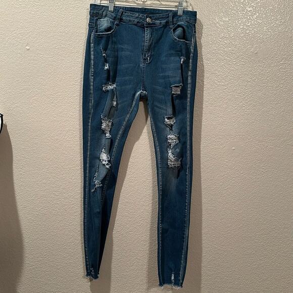 Distressed frayed blue jeans sz XL - Picture 1 of 6